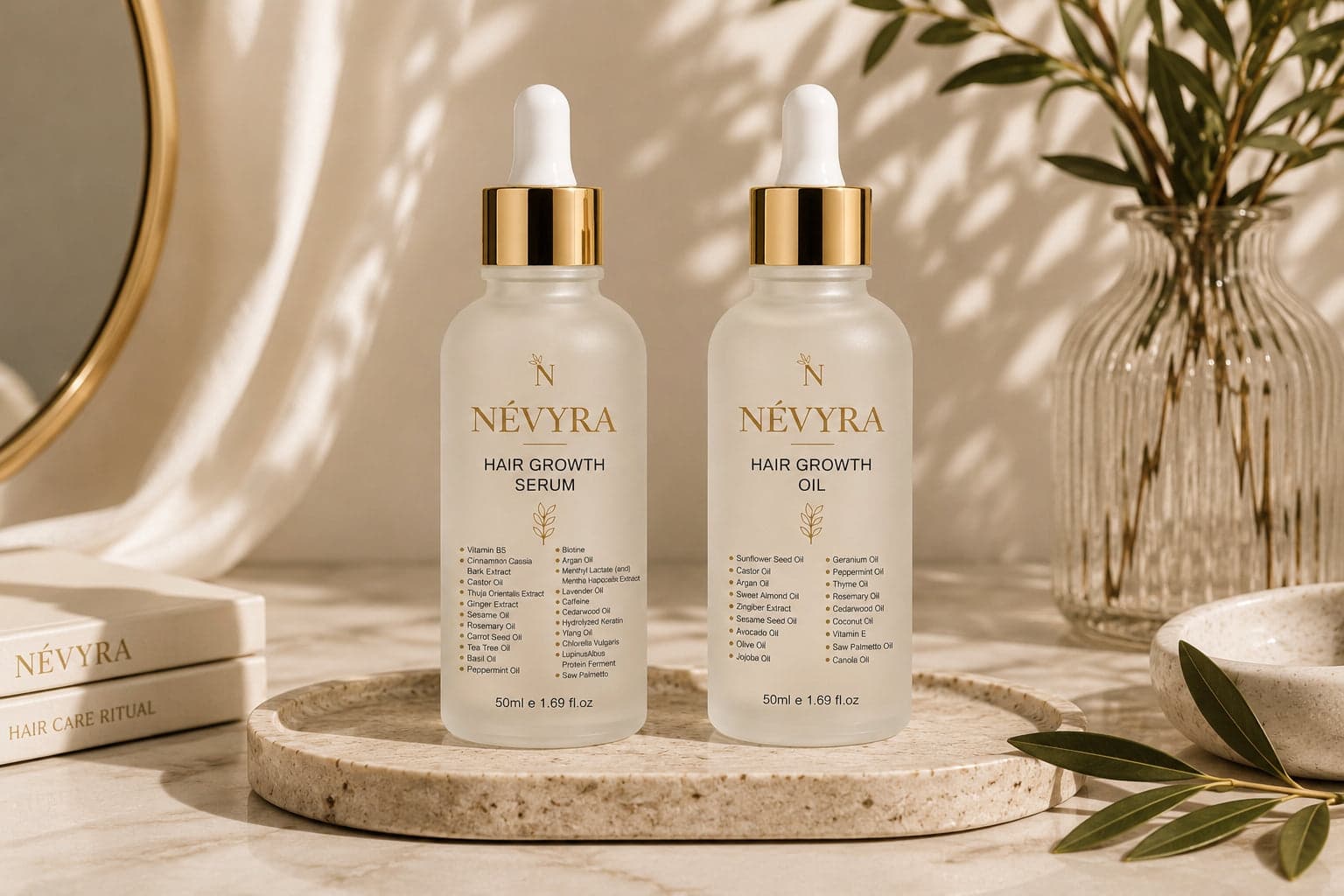 Model with loose, mid-length hair after using the NÉVYRA ritual