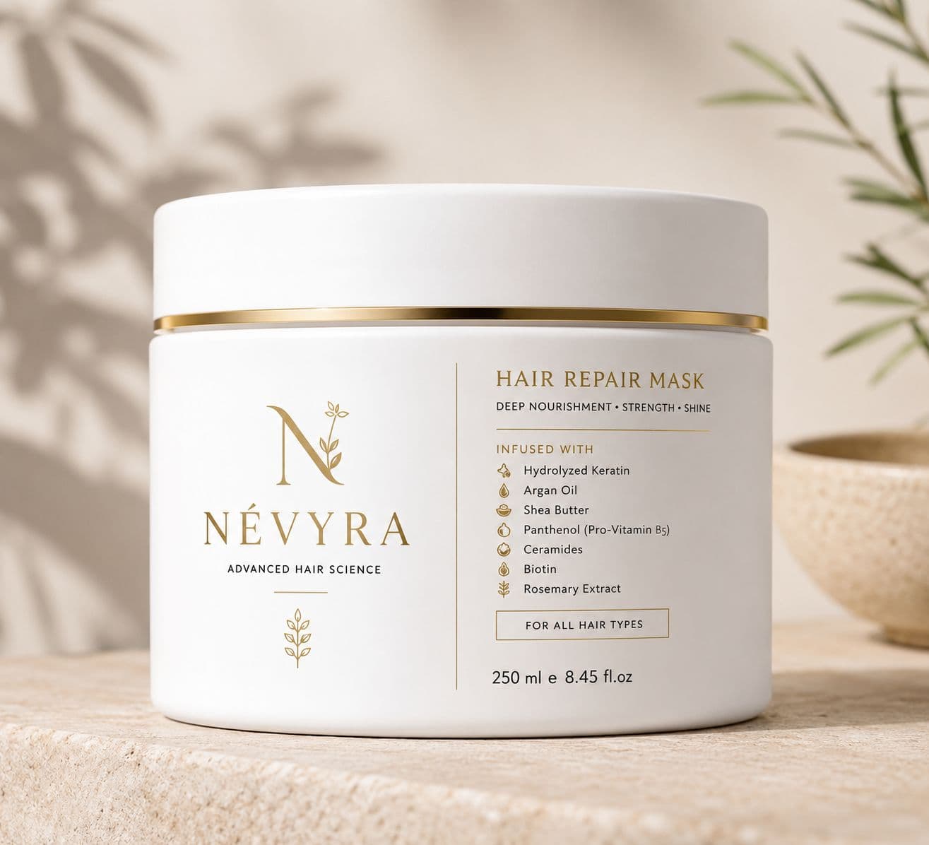 NÉVYRA repair mask in a wide-mouth amber jar